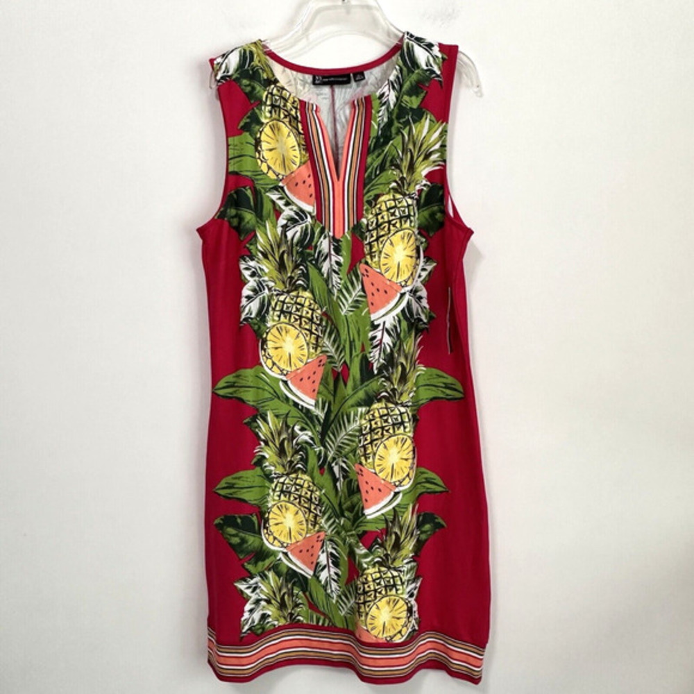 New York & Company Shift Dress L Tall‎ Watermelon Pineapple Fruit Tropical NEW